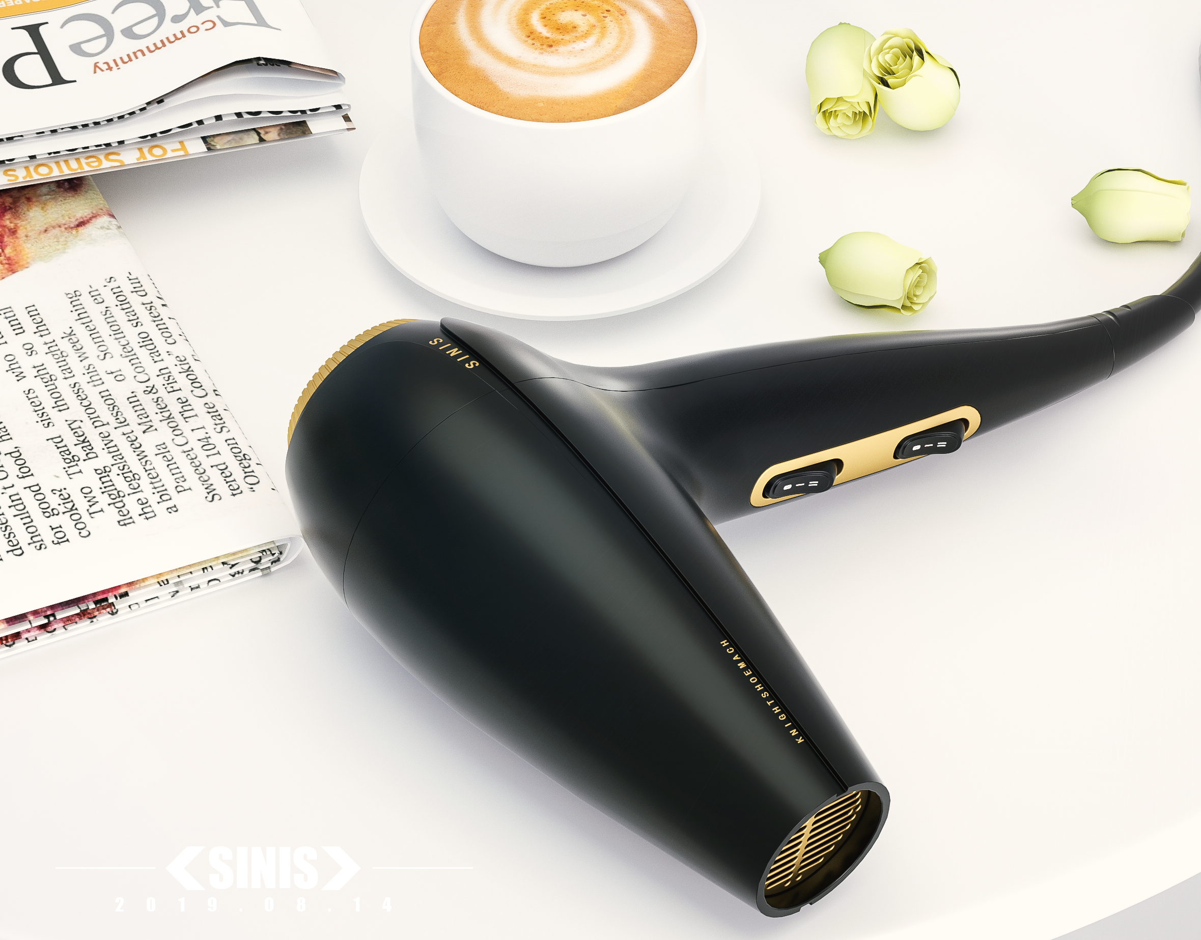 Shoemach ，hair drier，product design，Black gold，