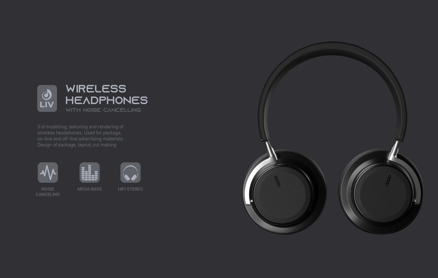 black，Render，modeling，packing，Wireless headset，