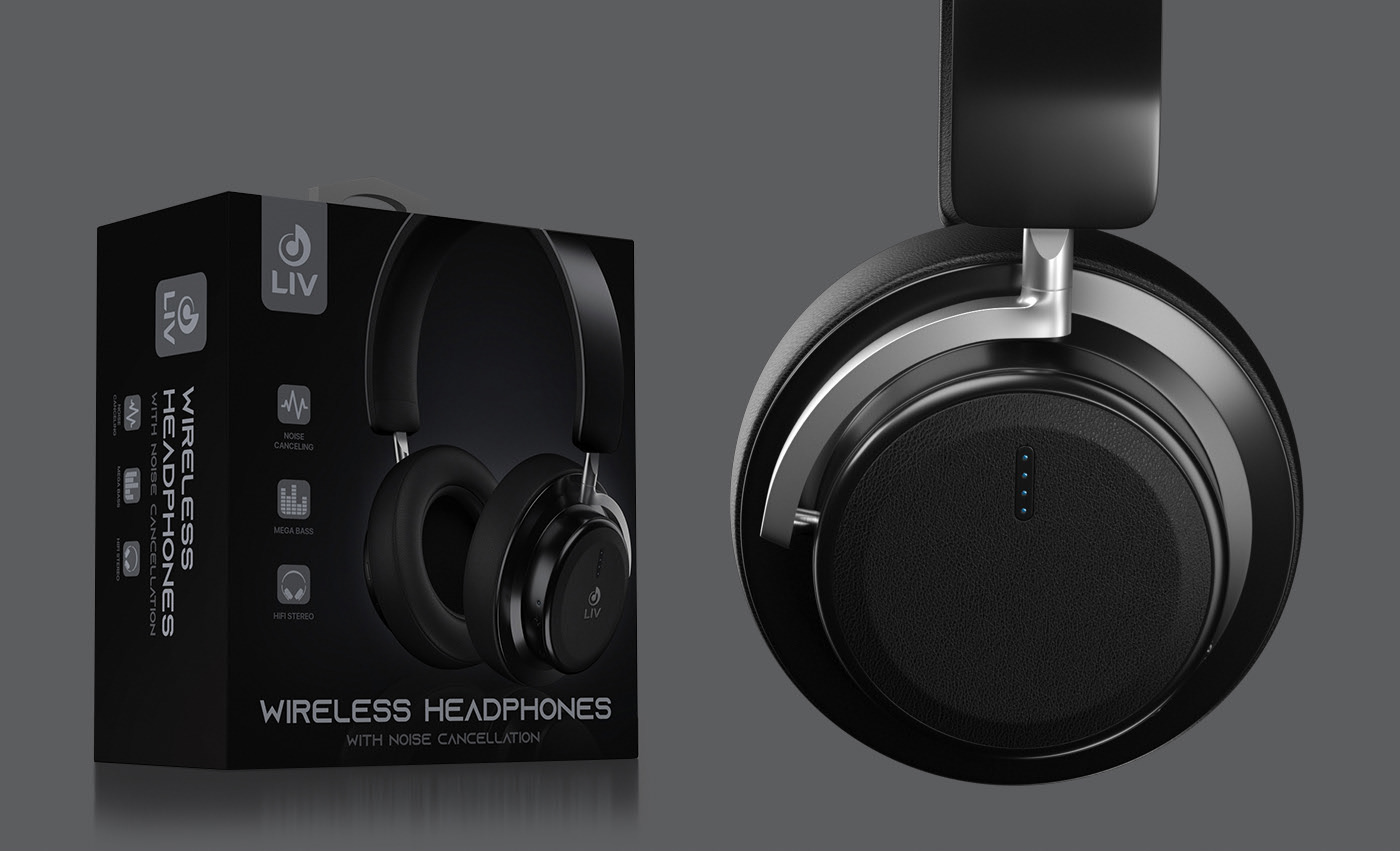 black，Render，modeling，packing，Wireless headset，
