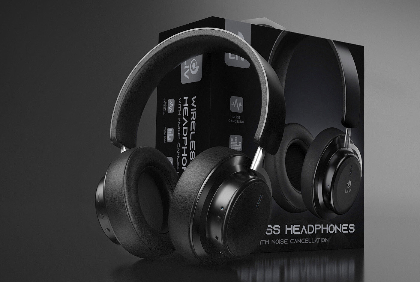 black，Render，modeling，packing，Wireless headset，