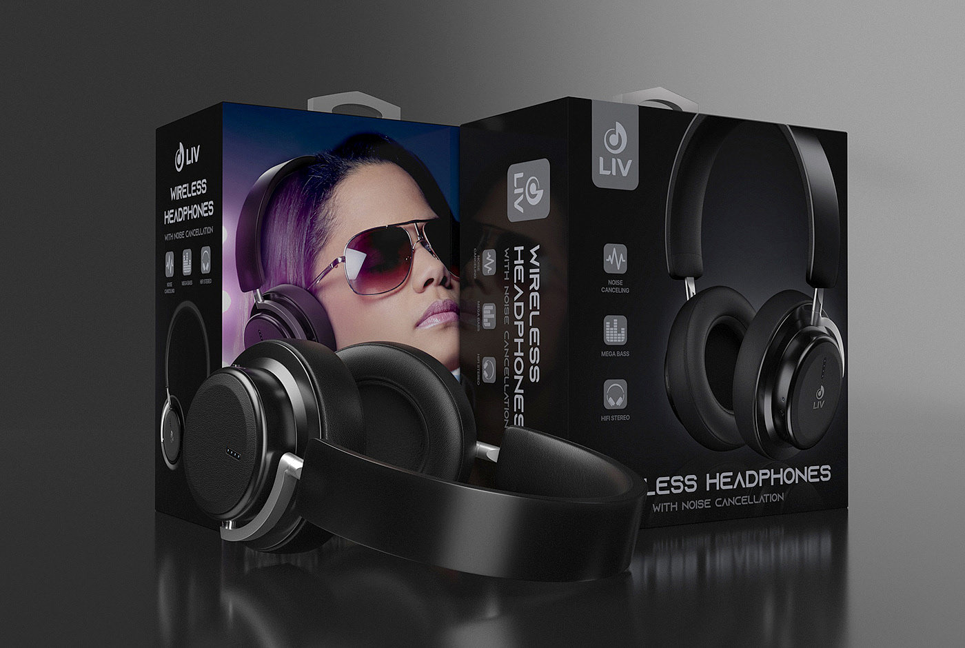 black，Render，modeling，packing，Wireless headset，