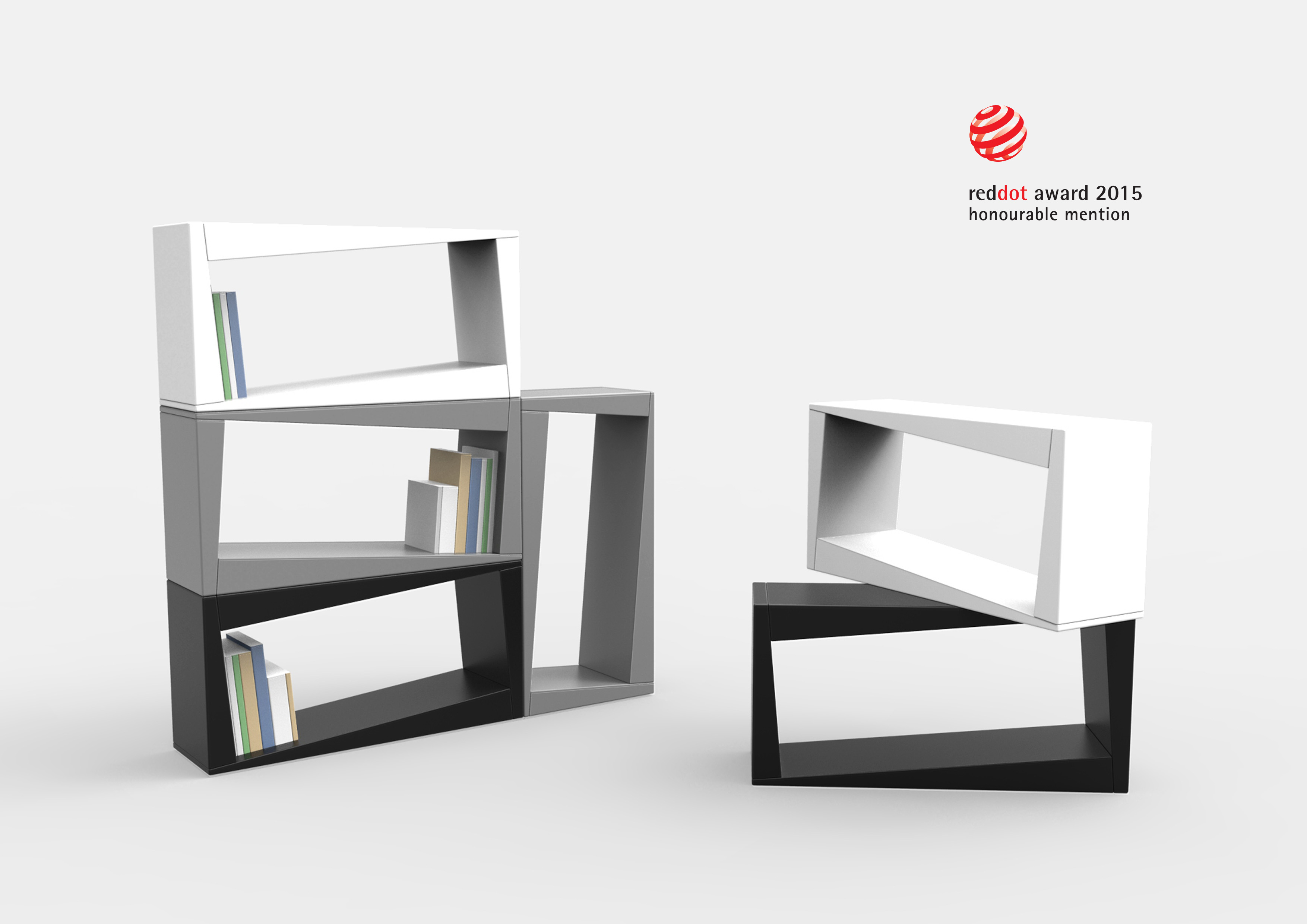 Red dot award，bookshelf，original，Minimalist，Black and white gray，Creative design，