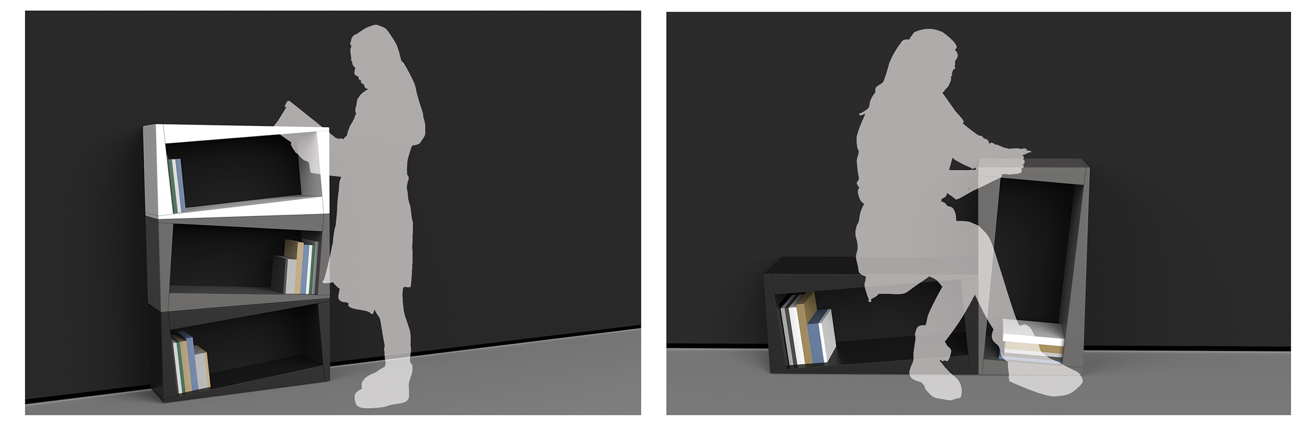 Red dot award，bookshelf，original，Minimalist，Black and white gray，Creative design，