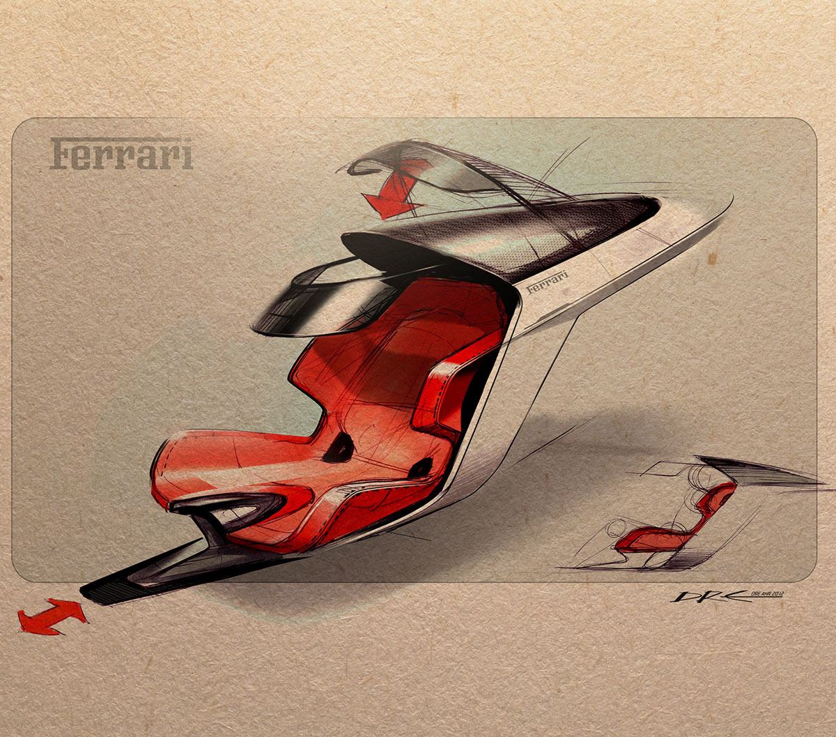 Ferrari，vehicle，automobile，concept，Hand drawn，design sketch，