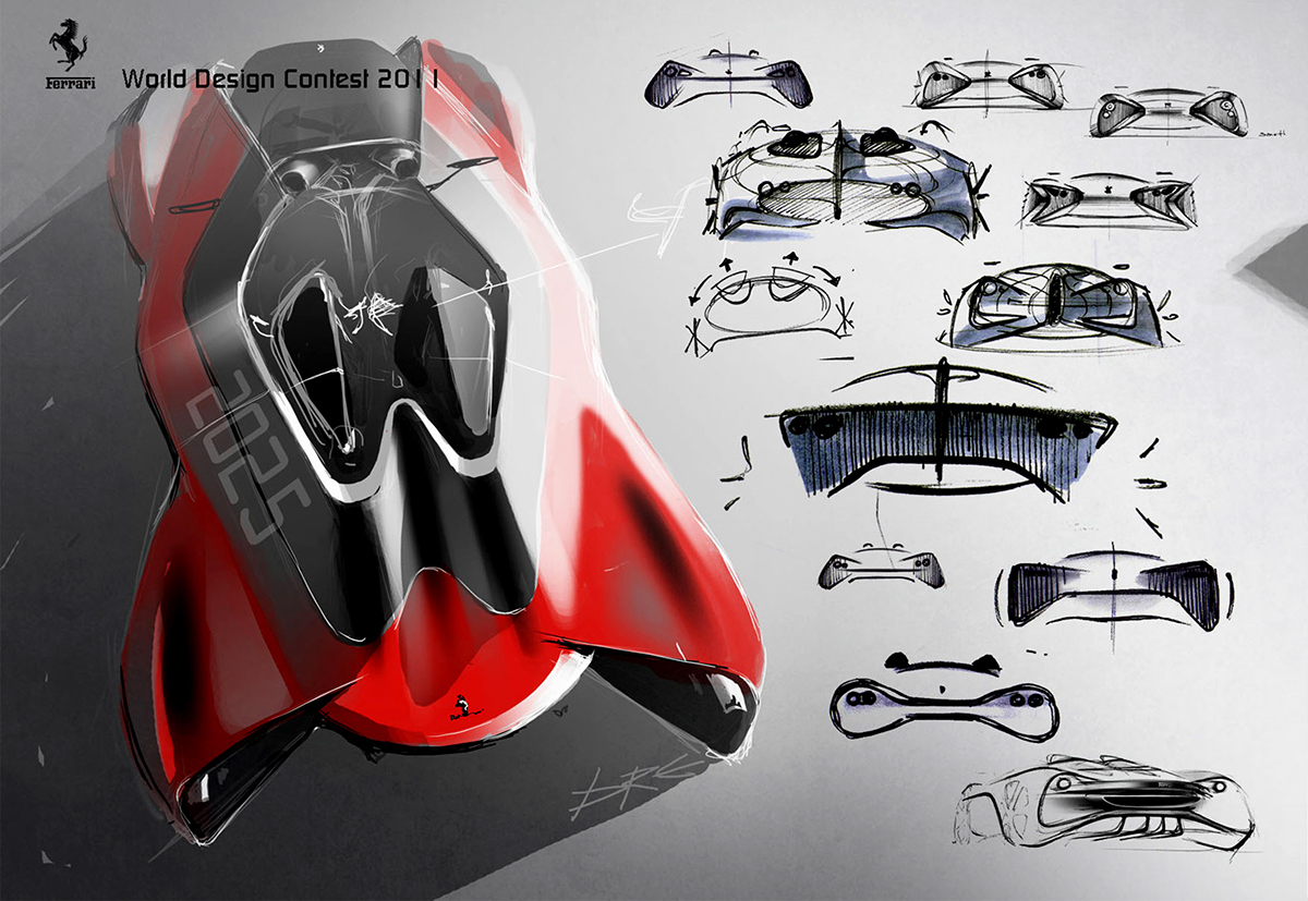 Ferrari，vehicle，automobile，concept，Hand drawn，design sketch，