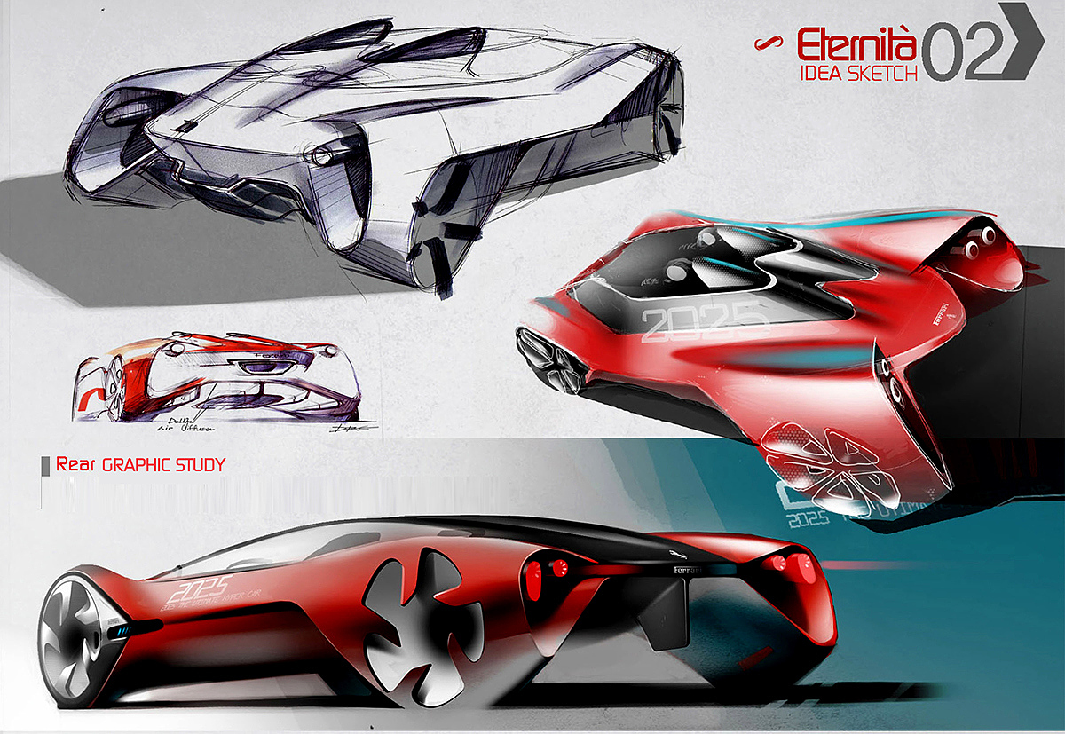 Ferrari，vehicle，automobile，concept，Hand drawn，design sketch，