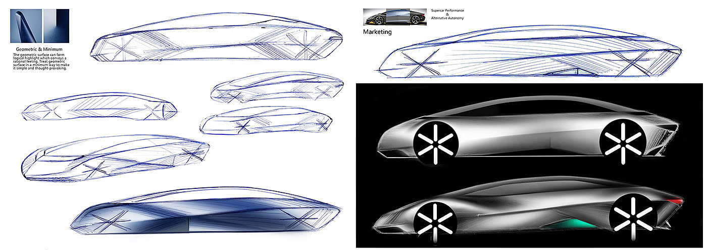 automobile，Hand drawn car，Modeling design，design sketch，