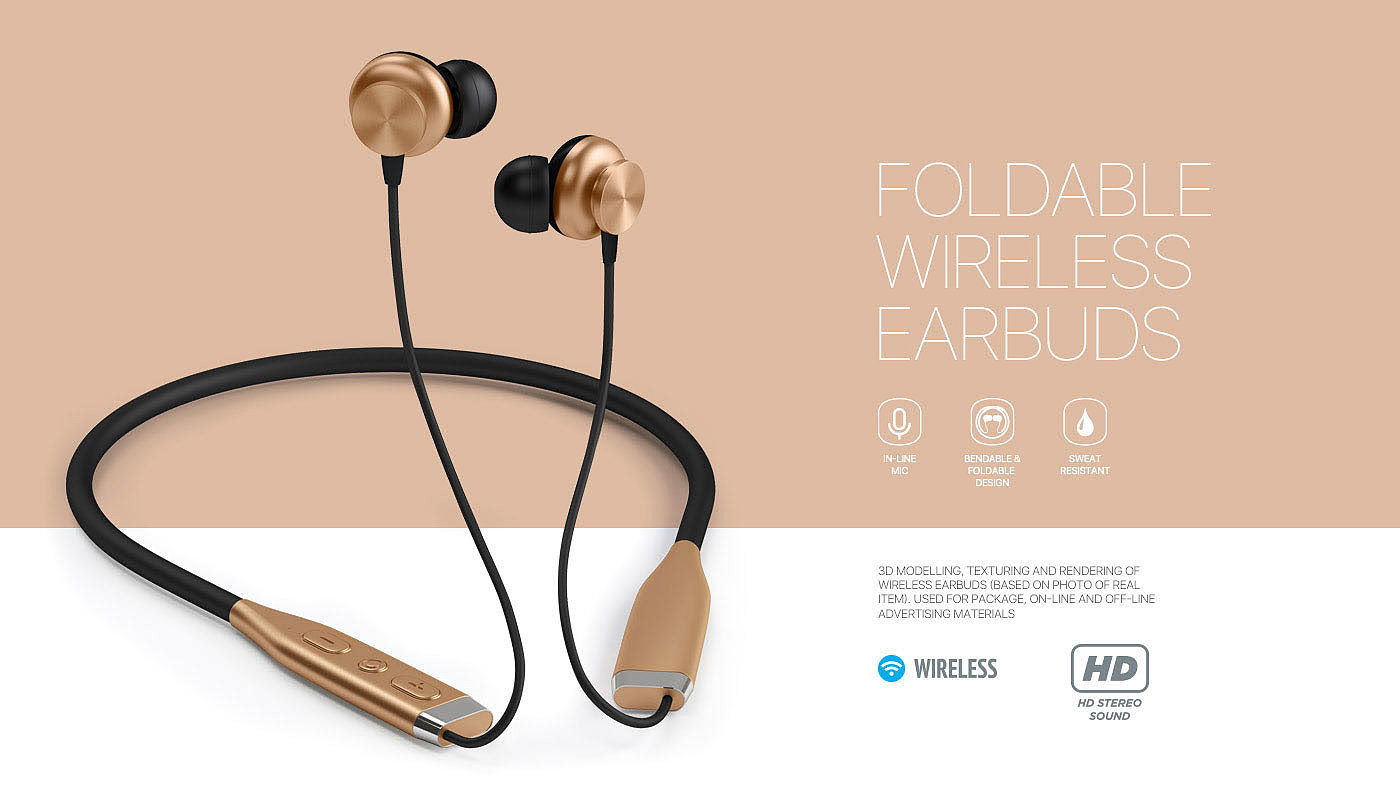 Wireless headset，modeling，texture，Render，