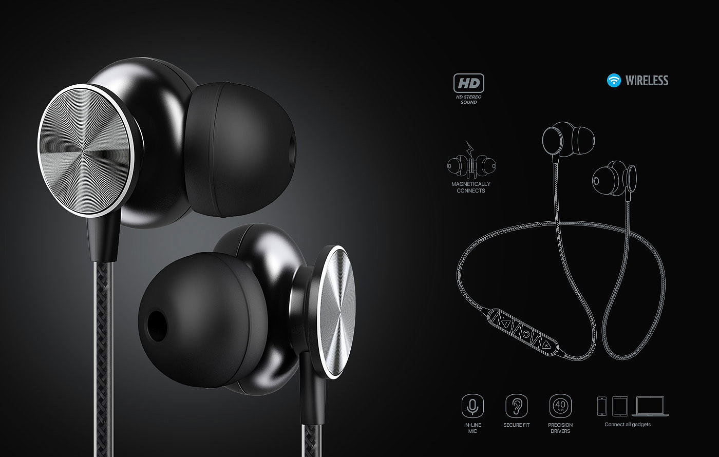 Wireless headset，modeling，texture，Render，
