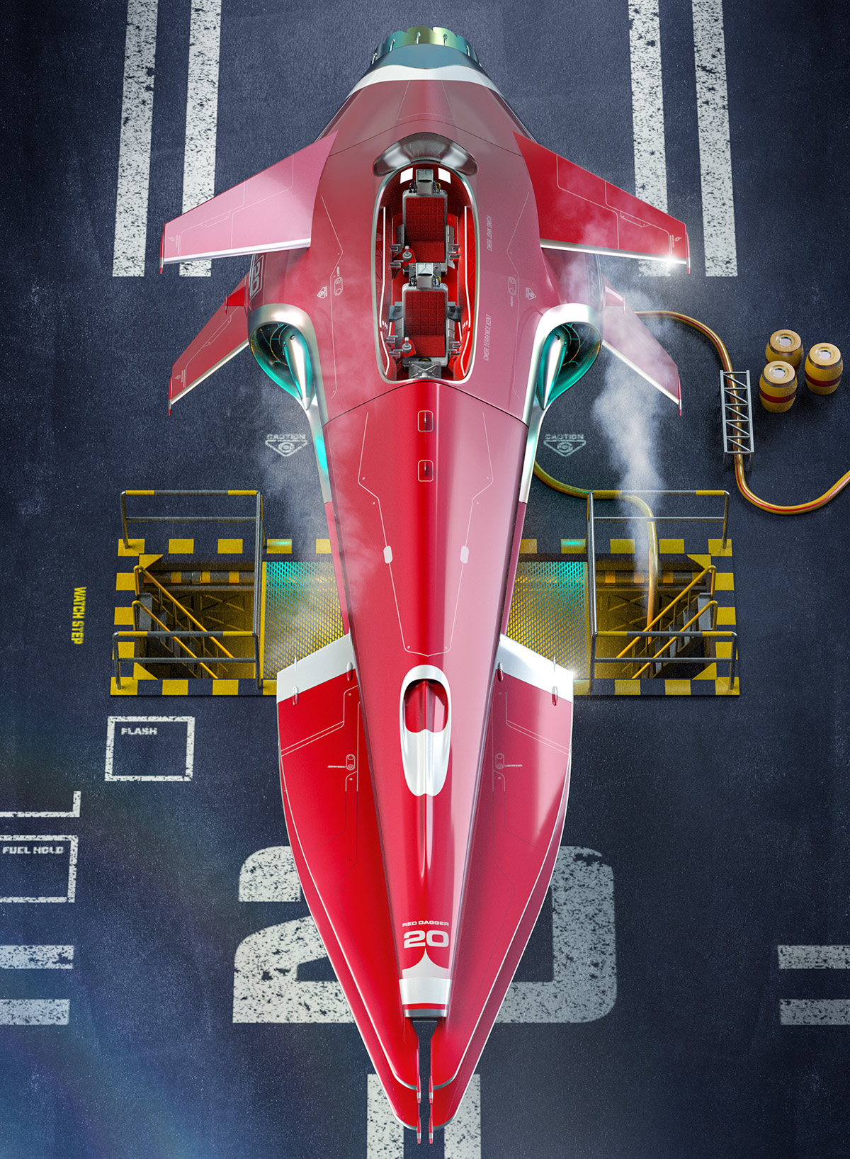 Red Dagger，science fiction，Render，Jet aircraft，