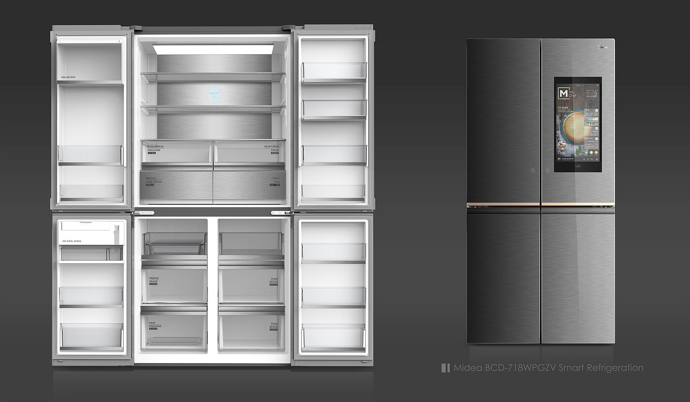 Ceramic door，Midea，Siemens，Beautiful，MIDEA 718WGPZV，reddot，2019 red dot product design award，Refrigerator，