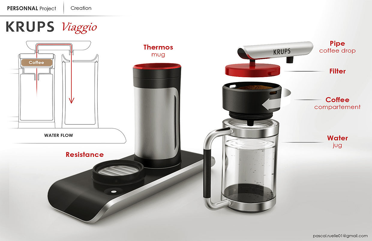 便捷，咖啡壶，自动烧水，冲制咖啡，工业设计，