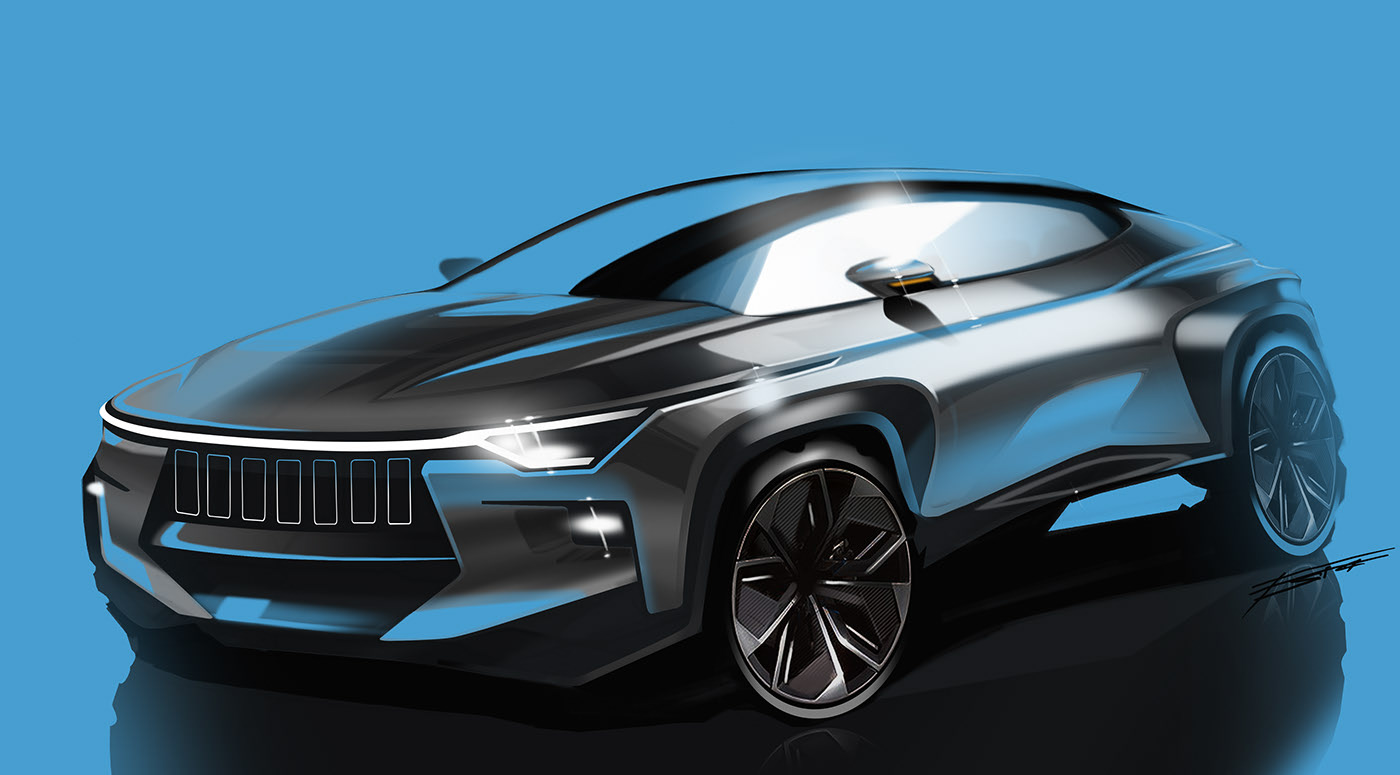 Hand drawn car，sample reels，Automobile design，