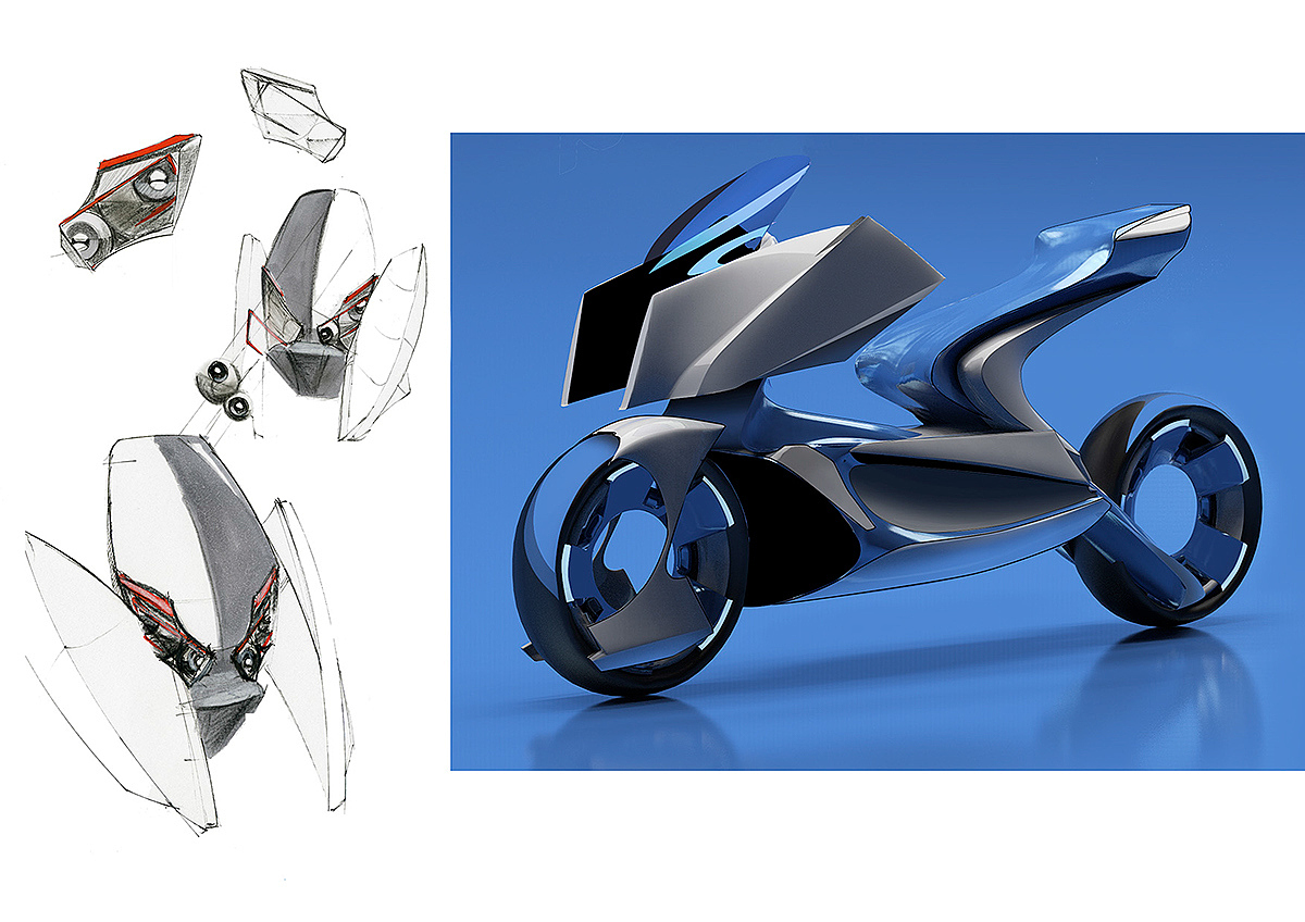 industrial design，Sharp shape，motorcycle，Future technology，