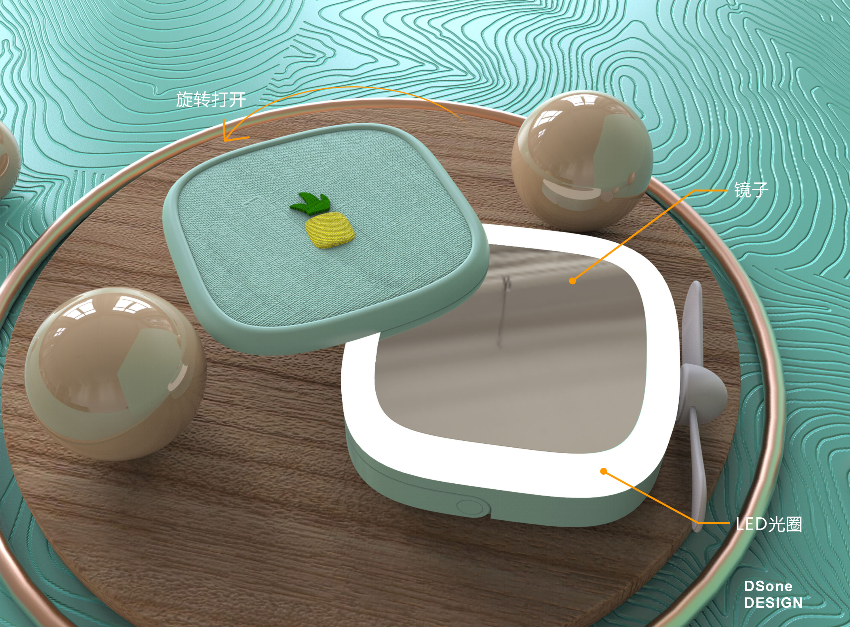 pineapple，summer，Fan，mirror，Make up，Embroidery，cloth，