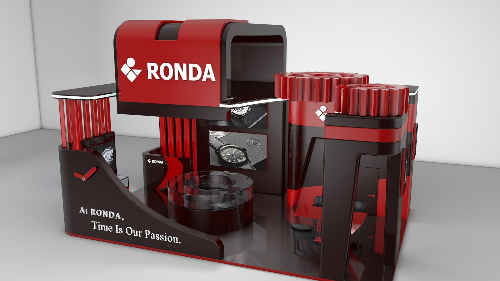 Architecture，Exhibition hall design，Display design，Wrist watch，Exhibition hall，Black and red，Wrist watch，