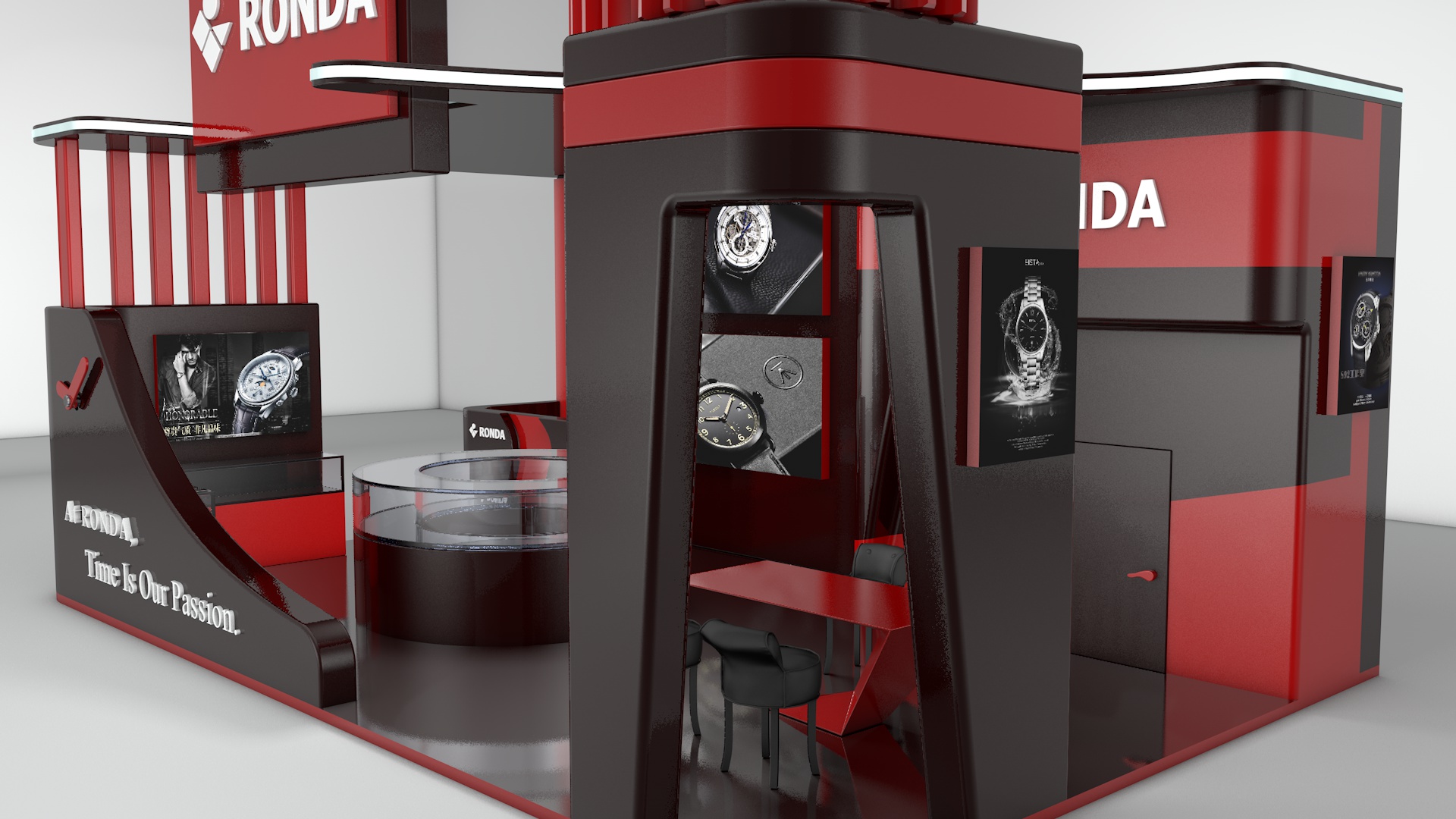 Architecture，Exhibition hall design，Display design，Wrist watch，Exhibition hall，Black and red，Wrist watch，