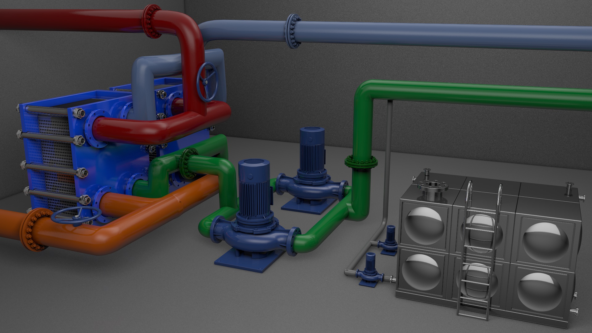Tools and equipment，Modeling and rendering，Heat exchange station，factory，Render，