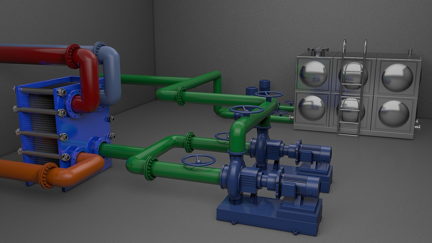 Tools and equipment，Modeling and rendering，Heat exchange station，factory，Render，