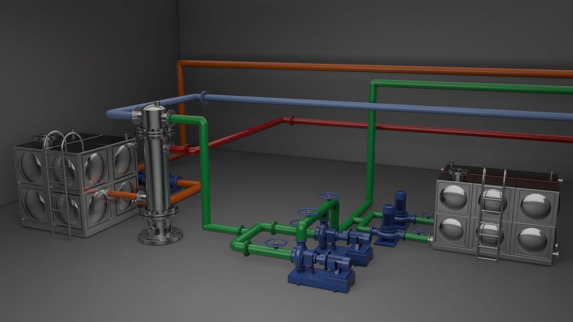 Tools and equipment，Modeling and rendering，Heat exchange station，factory，Render，