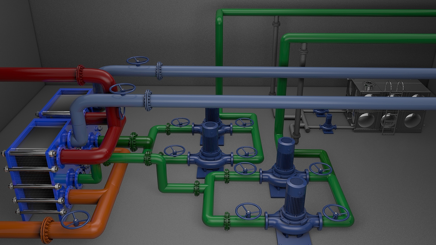 Tools and equipment，Modeling and rendering，Heat exchange station，factory，Render，