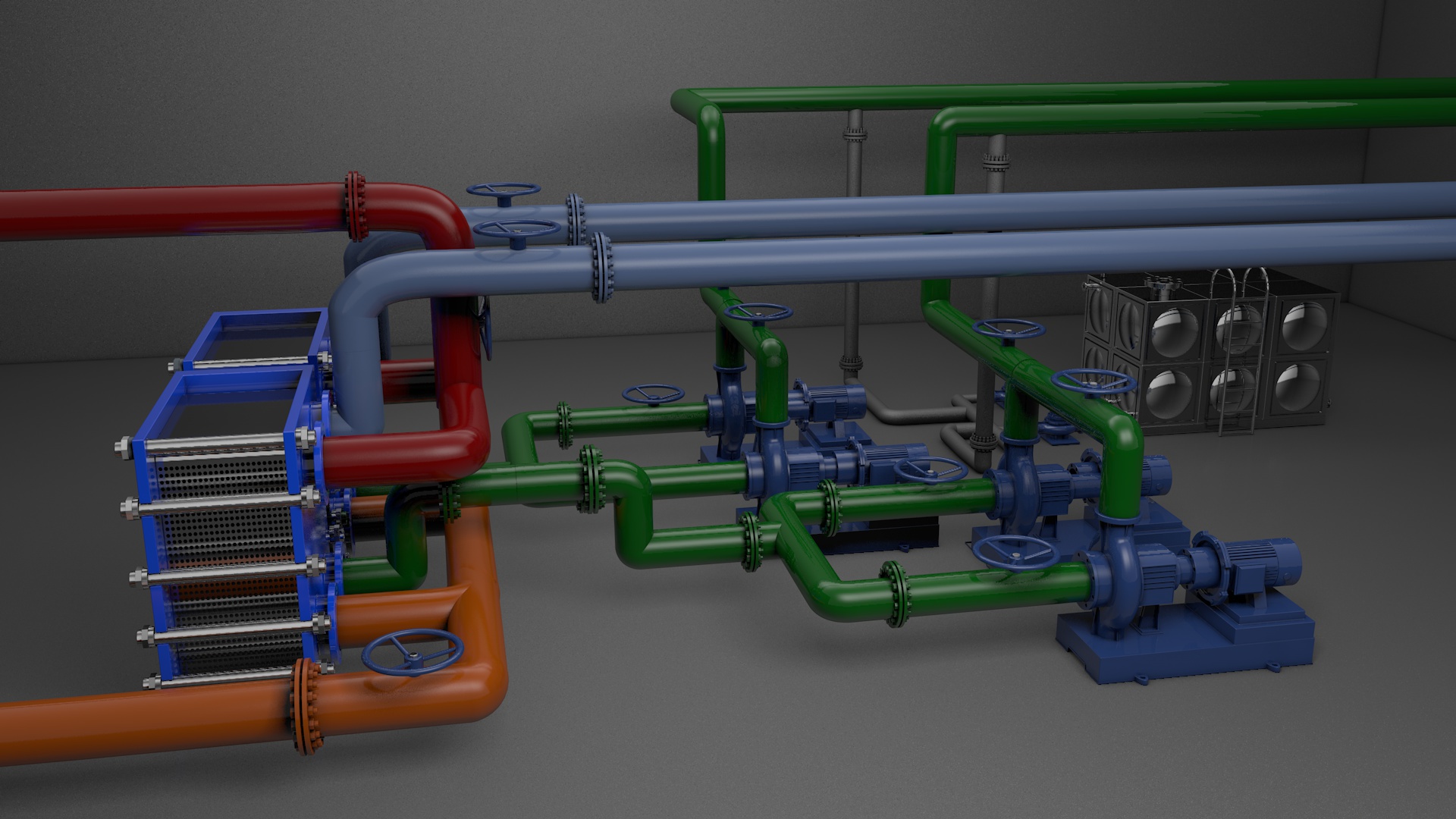 Tools and equipment，Modeling and rendering，Heat exchange station，factory，Render，