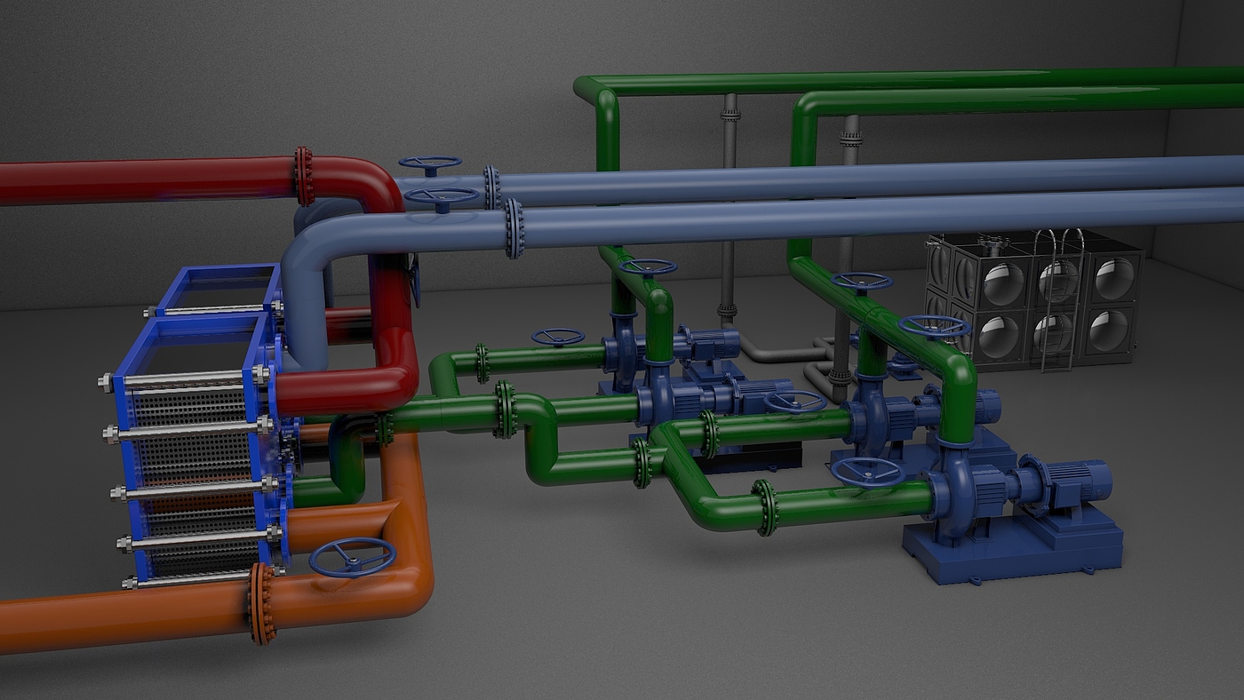 工具设备，建模渲染，换热站，工厂，渲染，