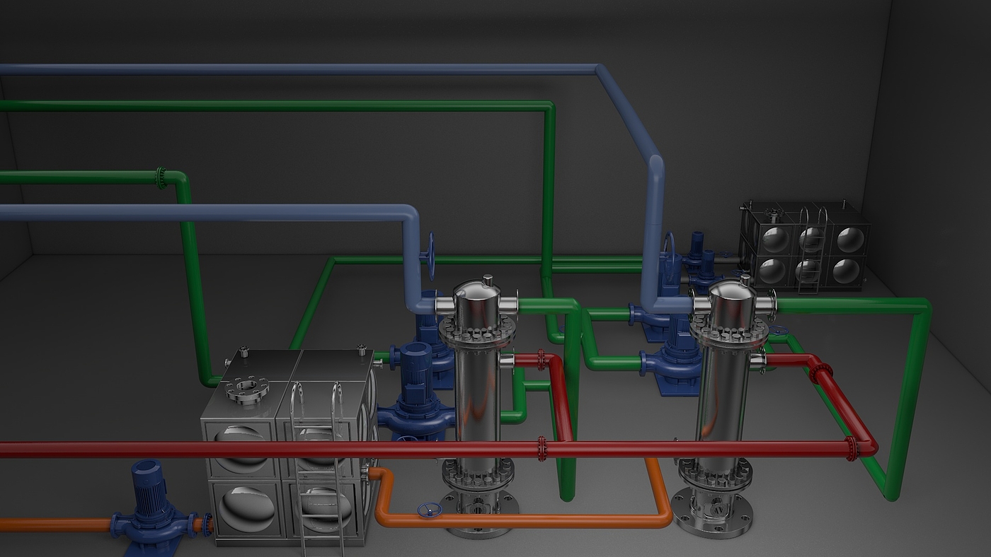 工具设备，建模渲染，换热站，工厂，渲染，