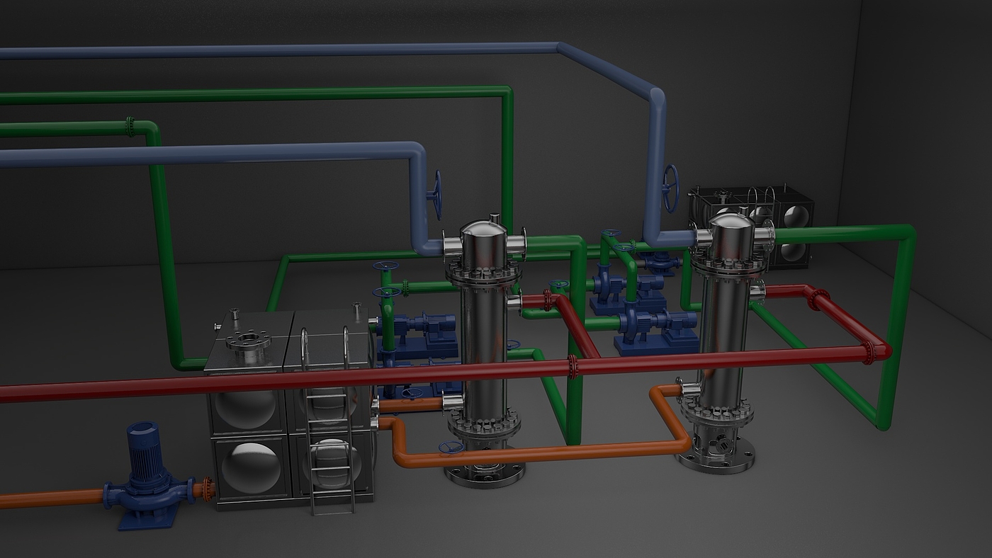 工具设备，建模渲染，换热站，工厂，渲染，