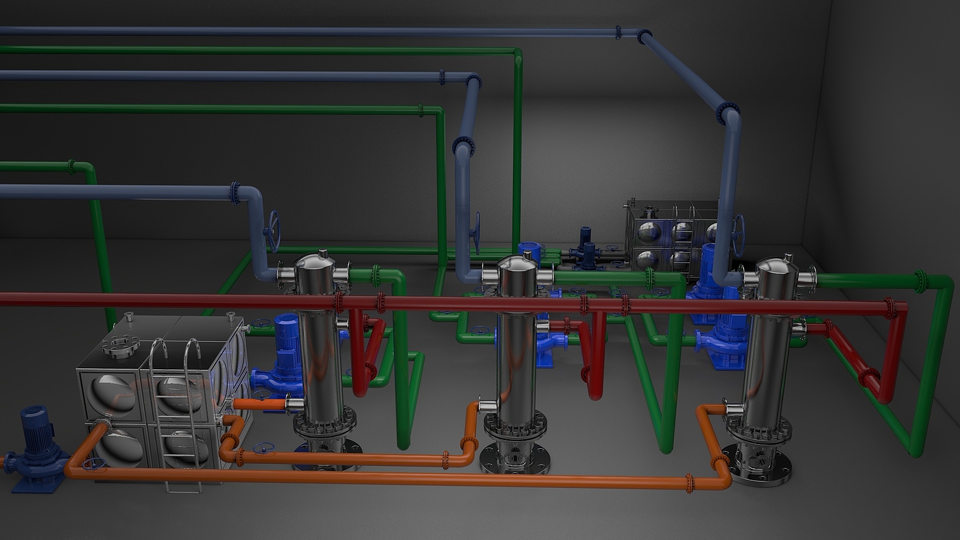 Tools and equipment，Modeling and rendering，Heat exchange station，factory，Render，