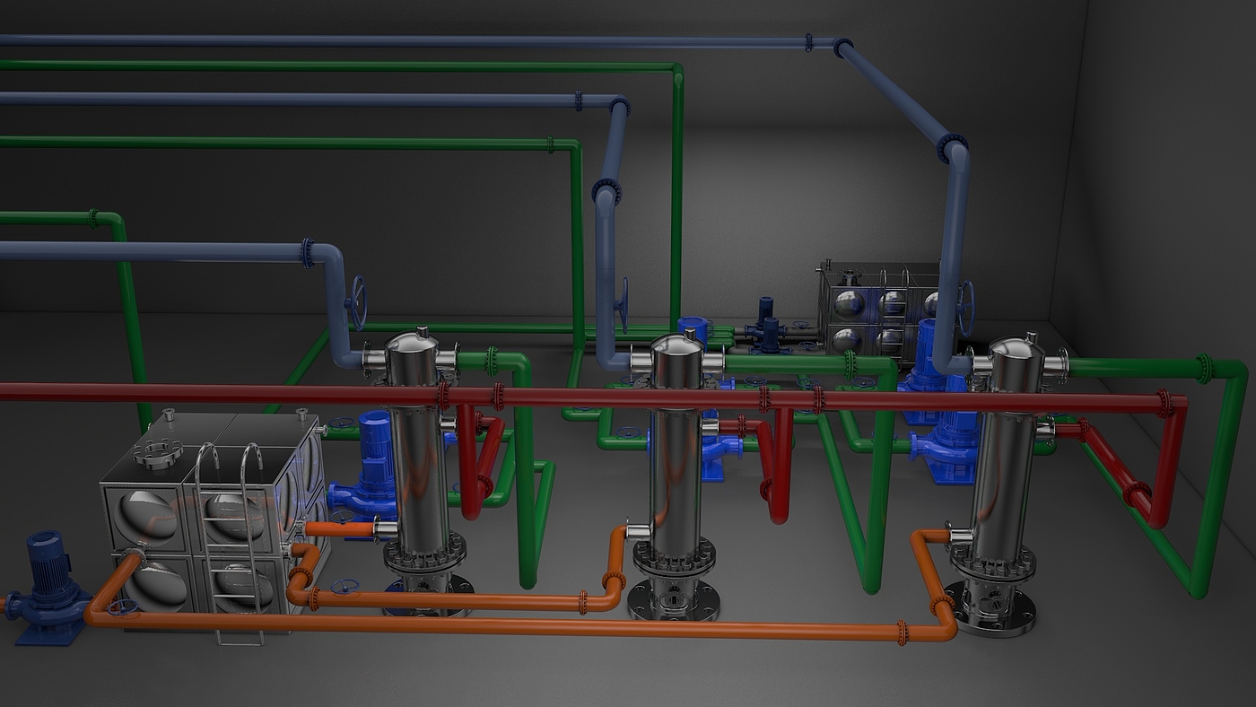 工具设备，建模渲染，换热站，工厂，渲染，
