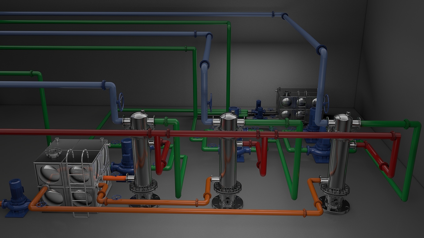工具设备，建模渲染，换热站，工厂，渲染，