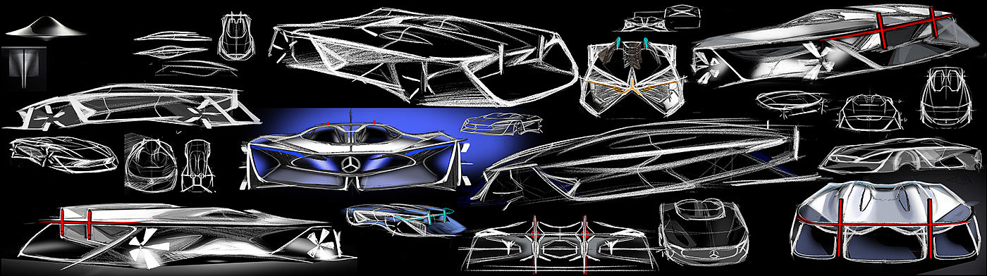 Hand drawn，conceptual design，mercedes，