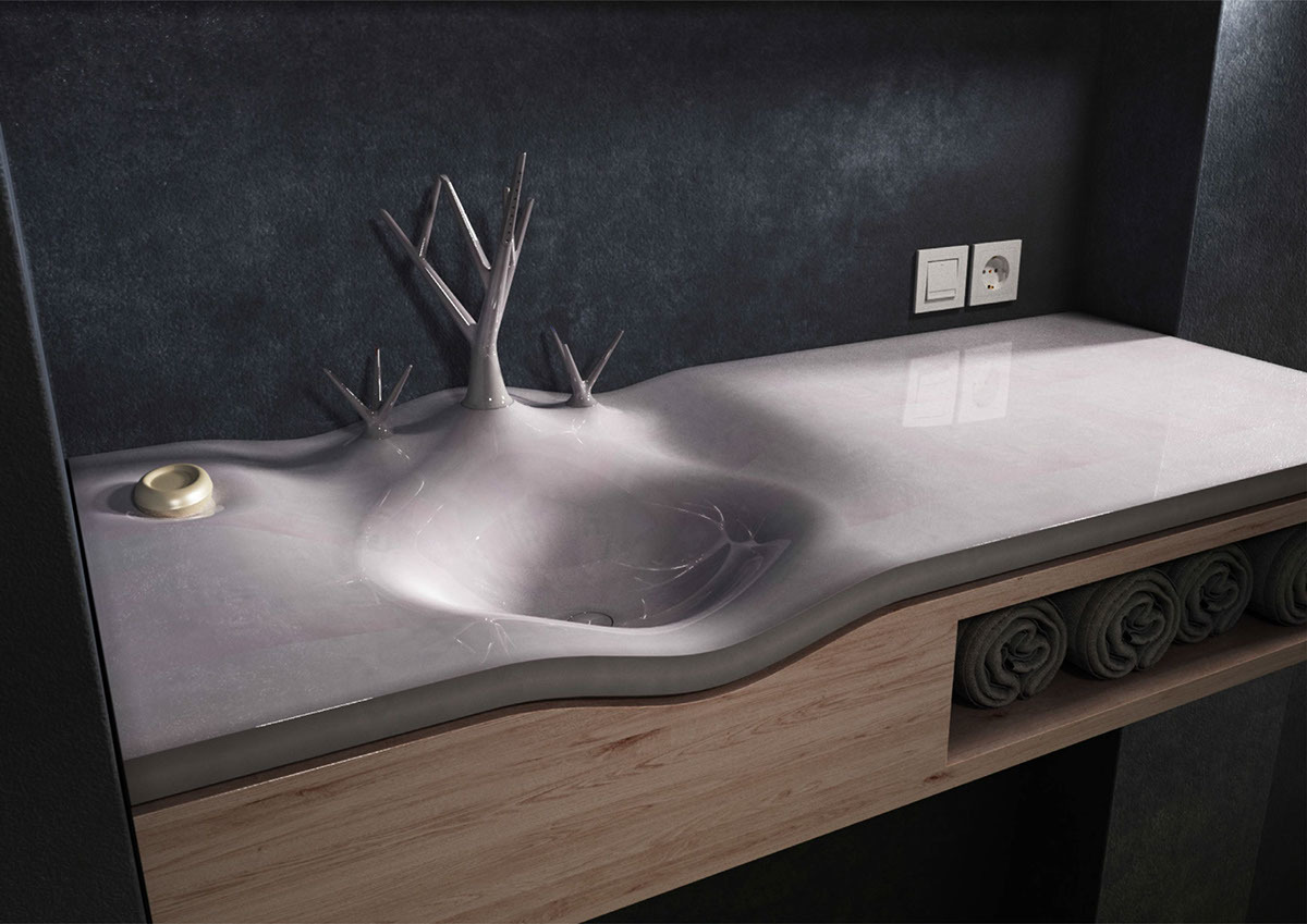 water tap，Lavatory basin，Green plant，Shower Room，