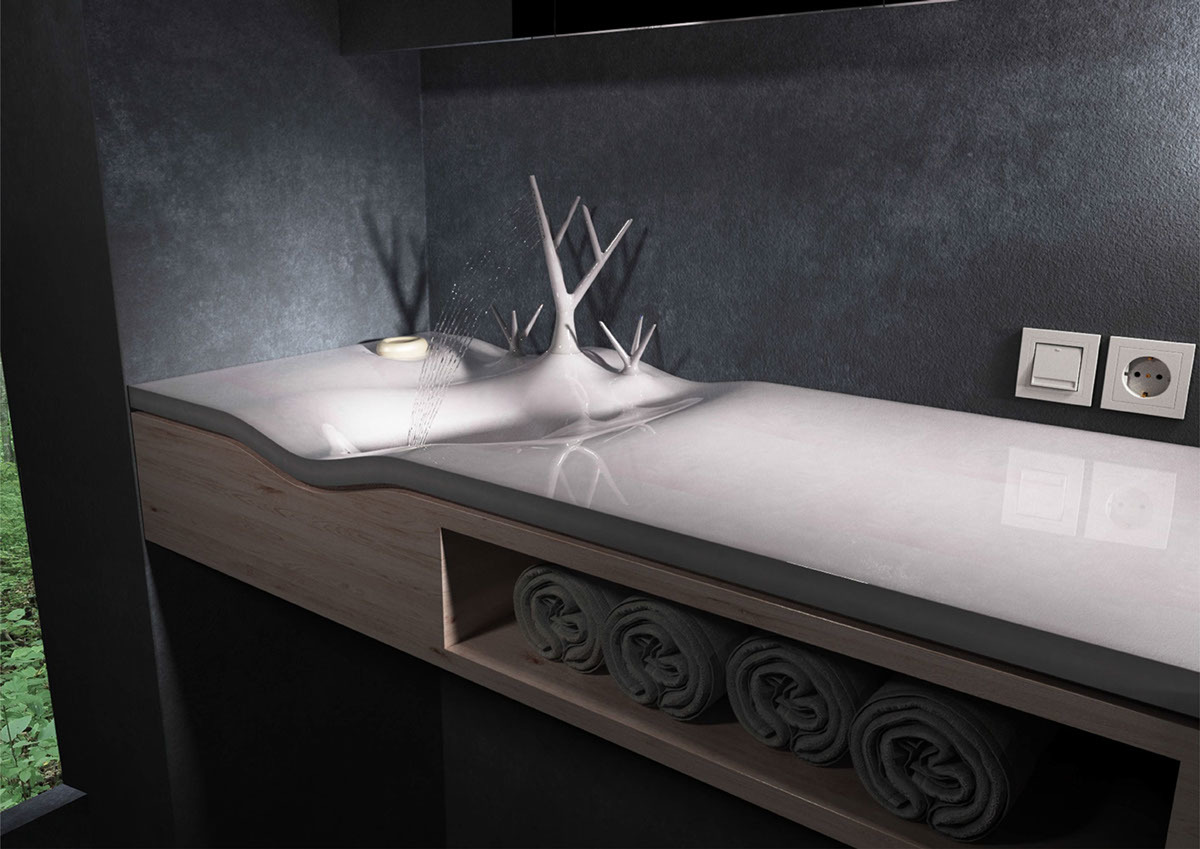 water tap，Lavatory basin，Green plant，Shower Room，