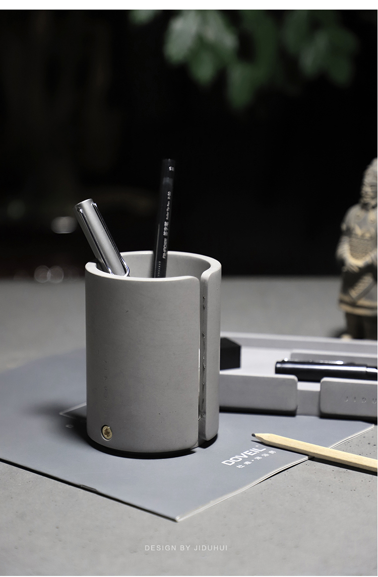 Several degrees of gray，Cement pen holder，Desktop stationery，