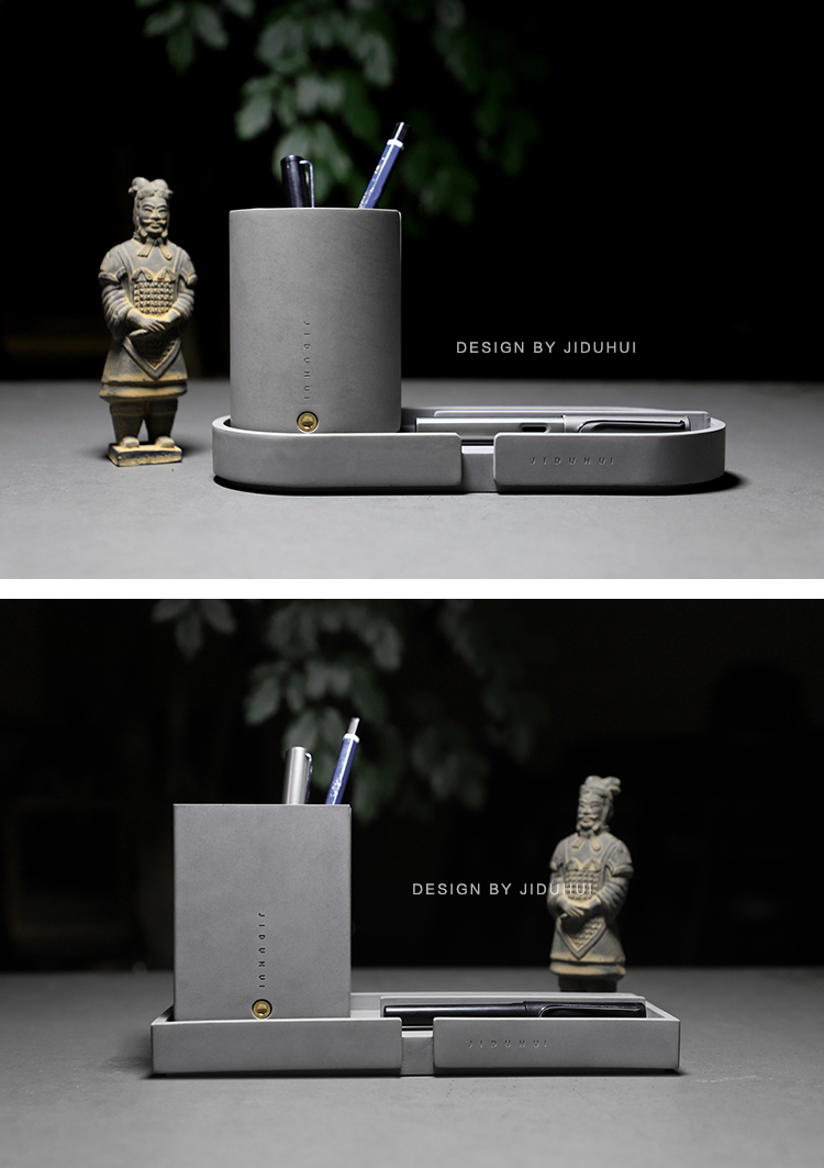 Several degrees of gray，Cement pen holder，Desktop stationery，