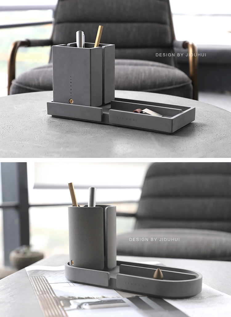 Several degrees of gray，Cement pen holder，Desktop stationery，