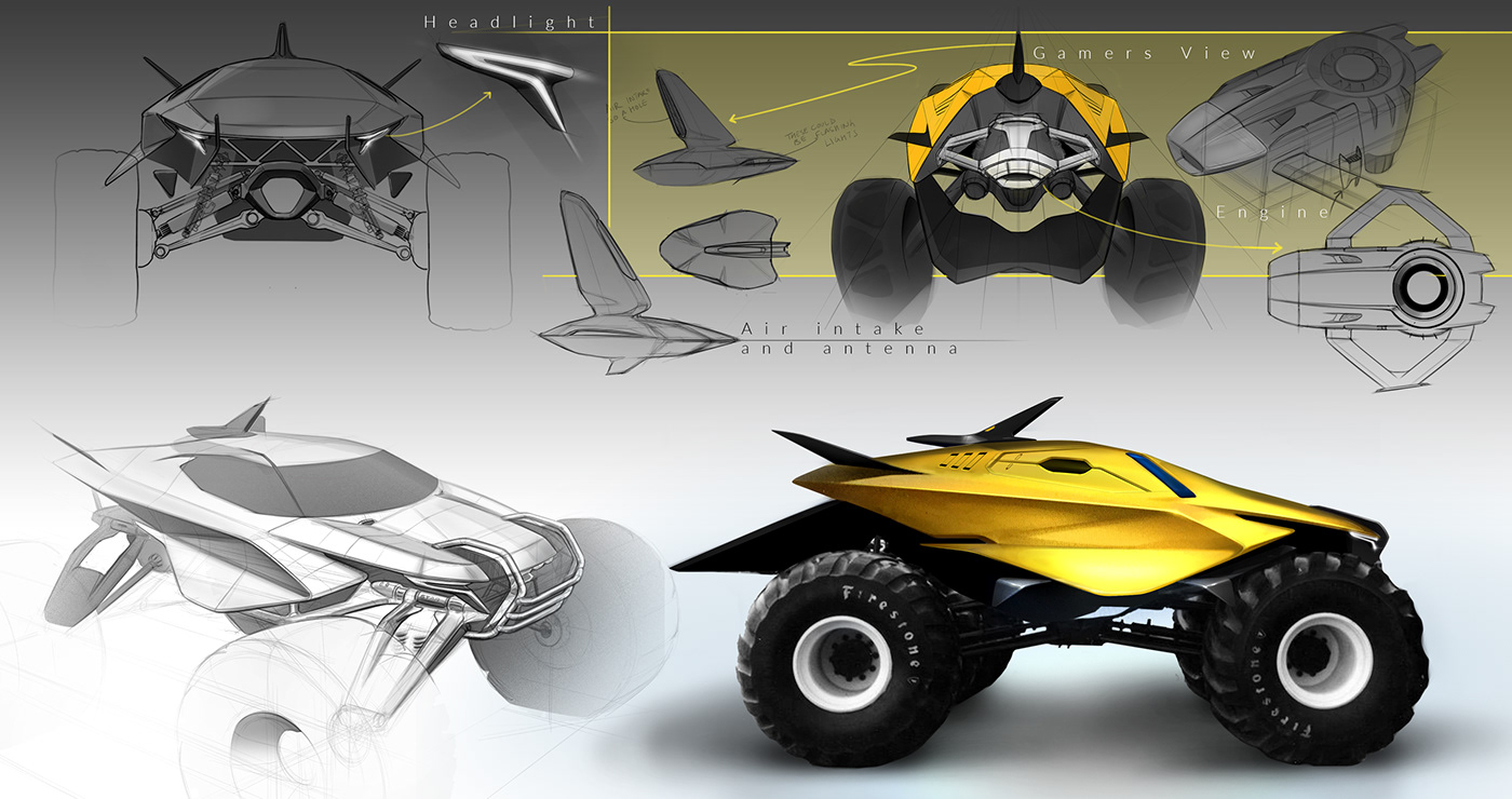 Monster truck，truck，3D rendering，