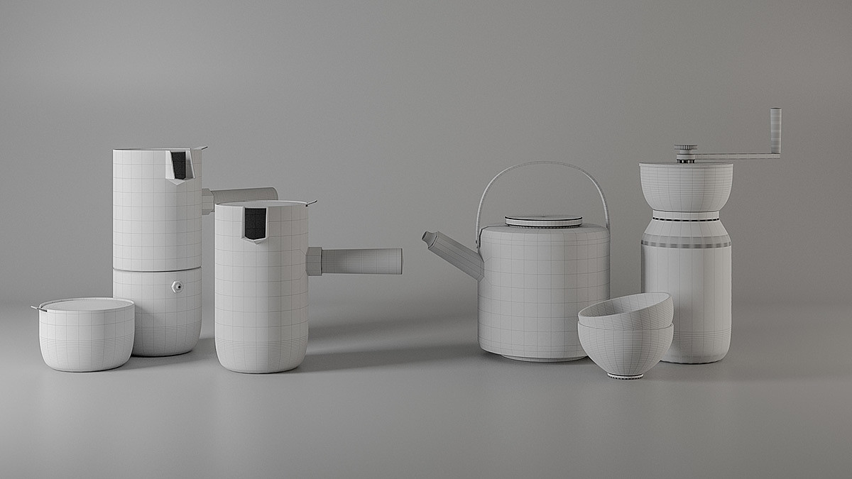 Collar Brewing，tea set，ceramics，3D modeling，