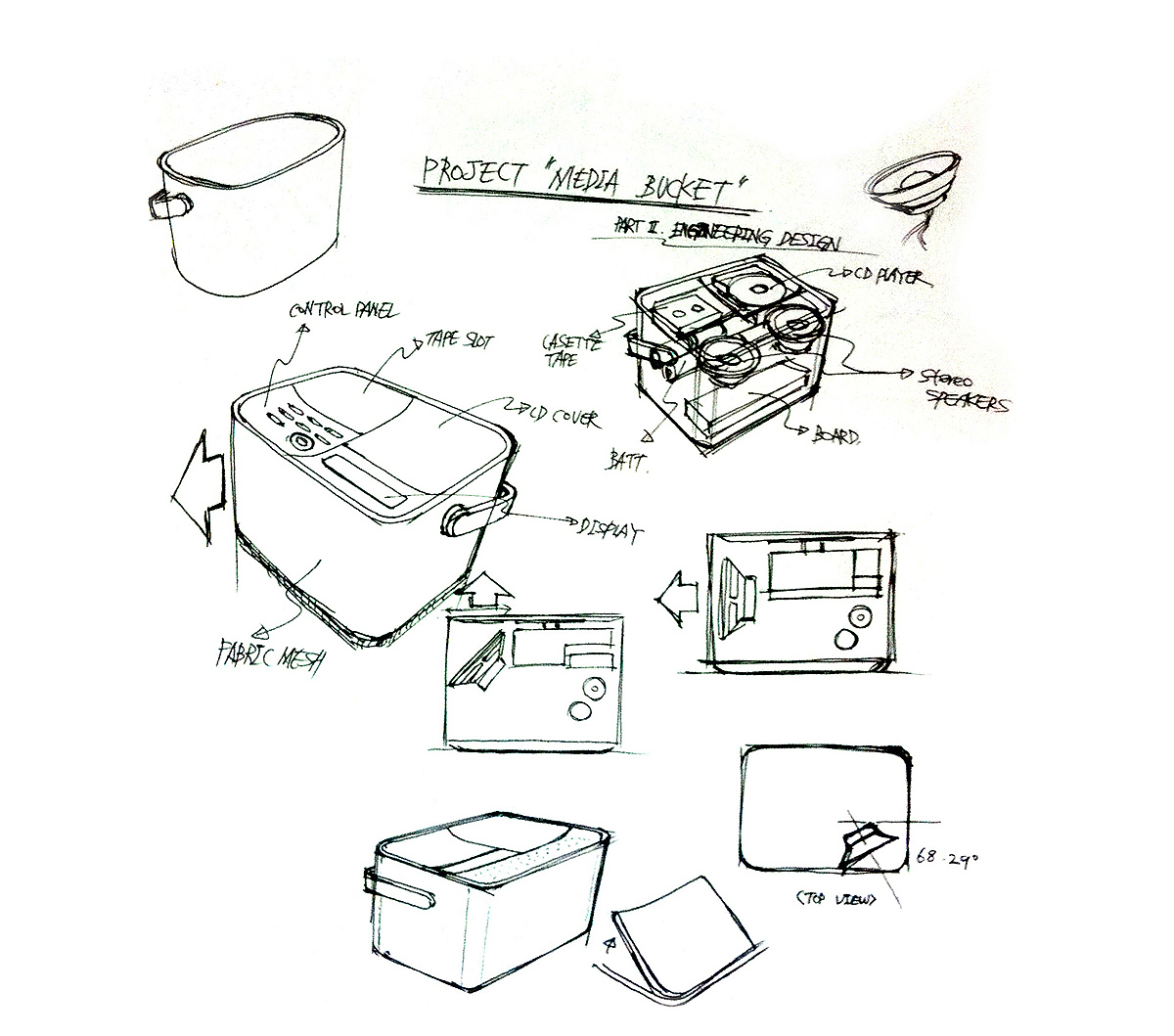 白色，音乐播放器，Media Bucket，