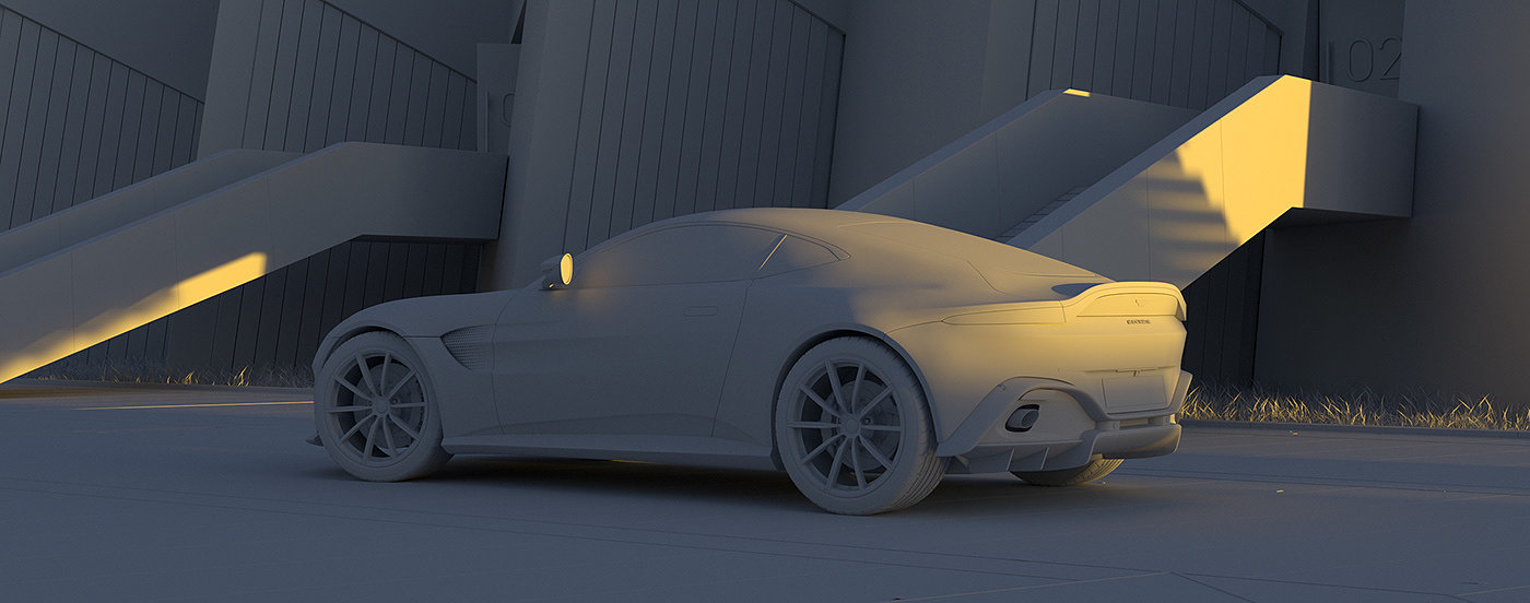 CGI image，yellow，Automobile design，Aston Martin Vantage，