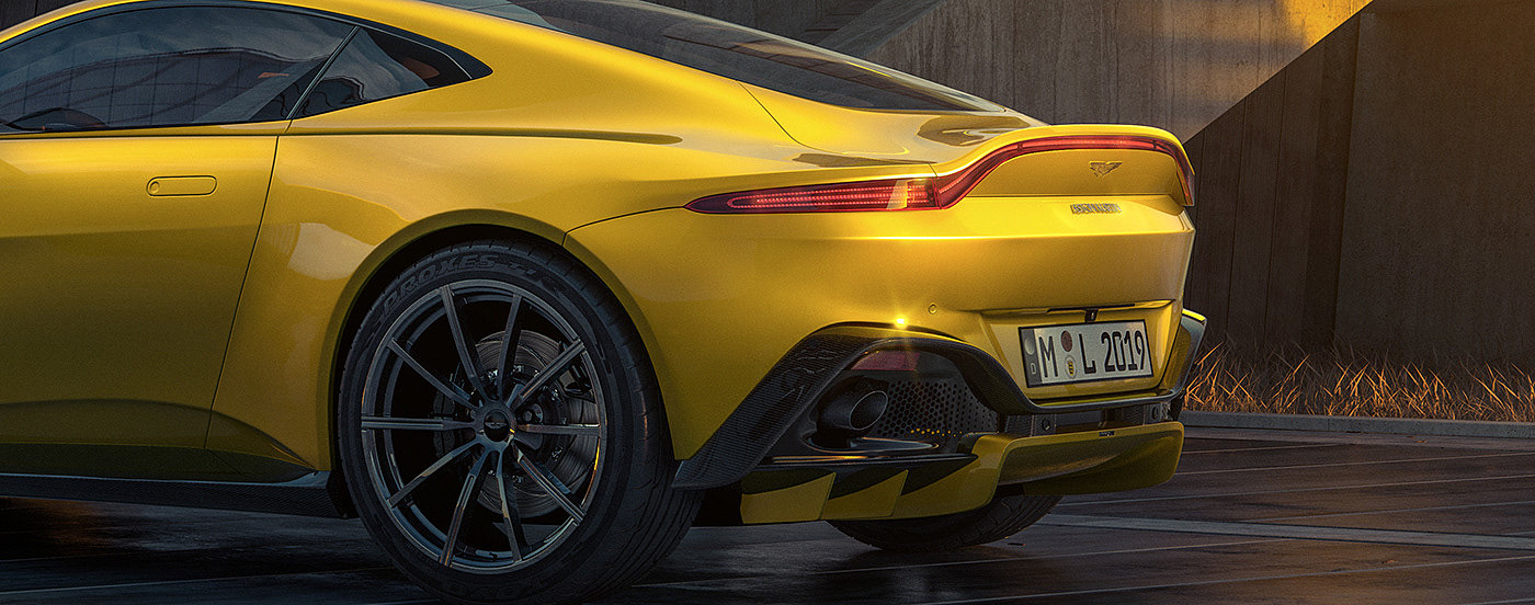 CGI image，yellow，Automobile design，Aston Martin Vantage，