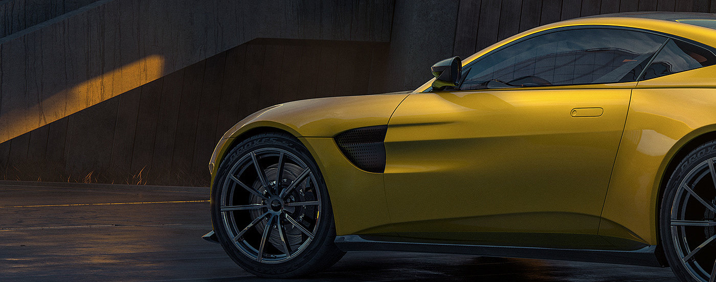 CGI image，yellow，Automobile design，Aston Martin Vantage，