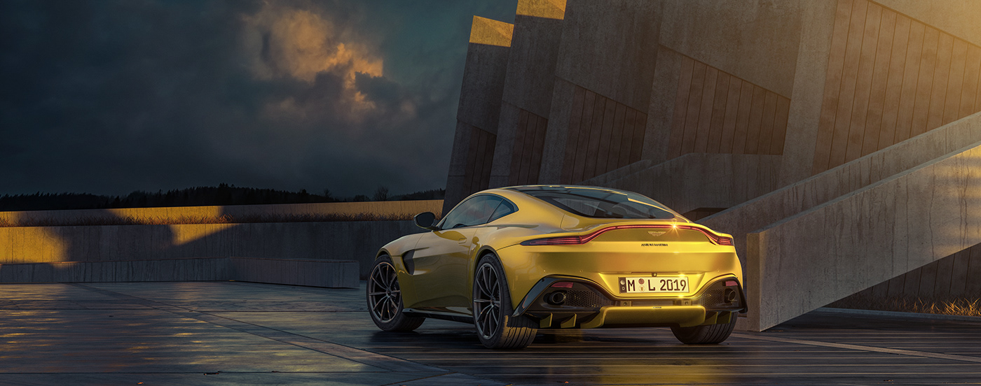 CGI image，yellow，Automobile design，Aston Martin Vantage，