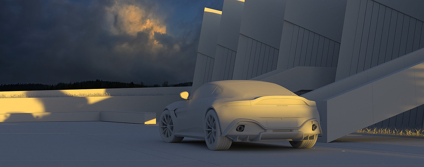 CGI image，yellow，Automobile design，Aston Martin Vantage，