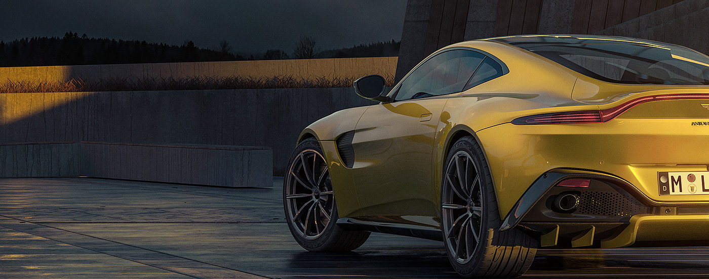 CGI image，yellow，Automobile design，Aston Martin Vantage，