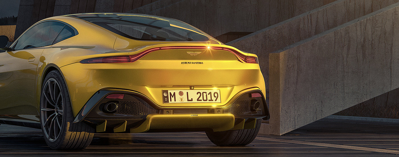 CGI image，yellow，Automobile design，Aston Martin Vantage，