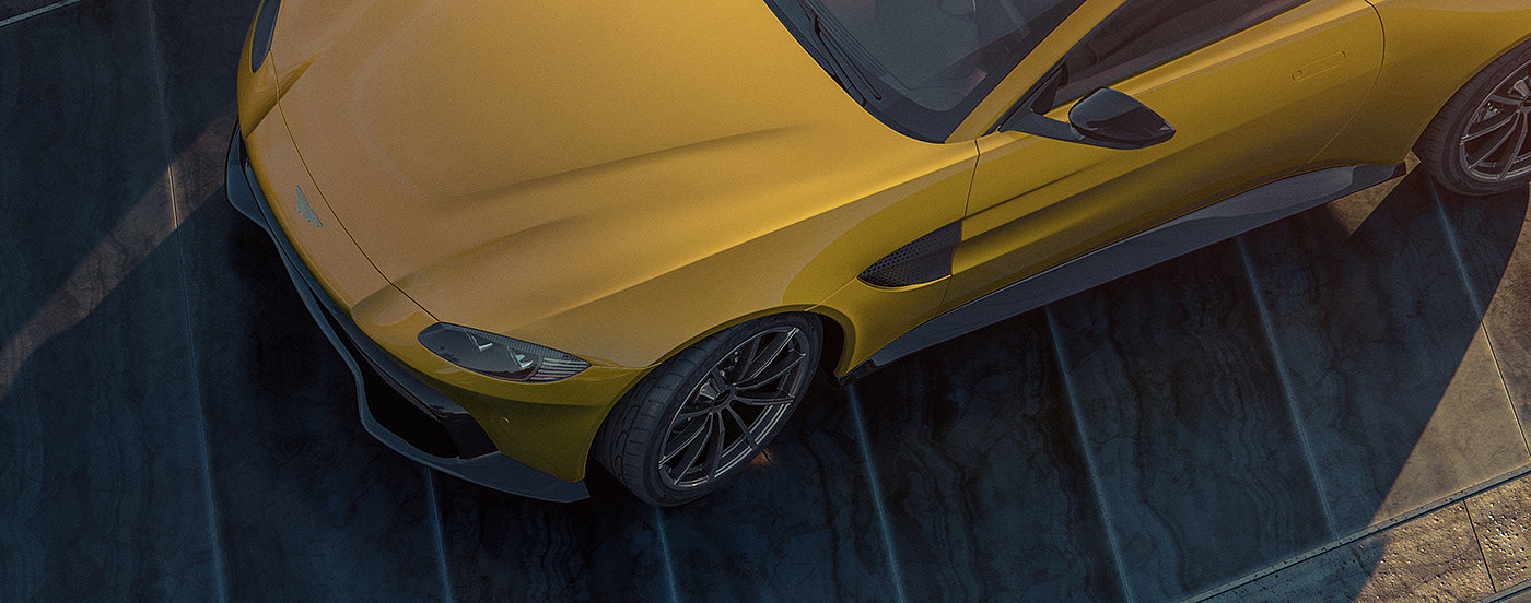 CGI image，yellow，Automobile design，Aston Martin Vantage，