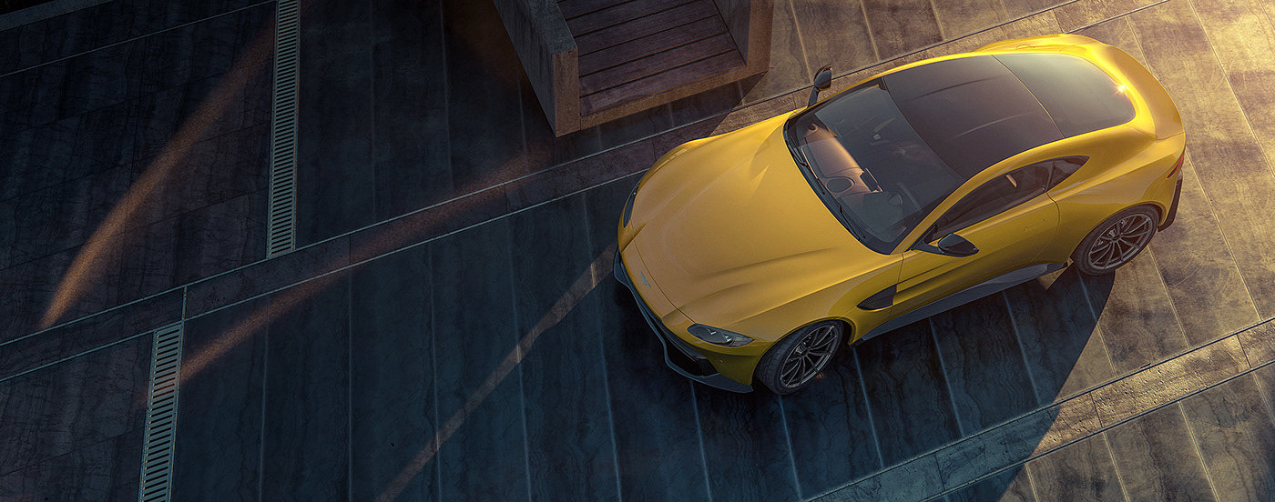 CGI image，yellow，Automobile design，Aston Martin Vantage，